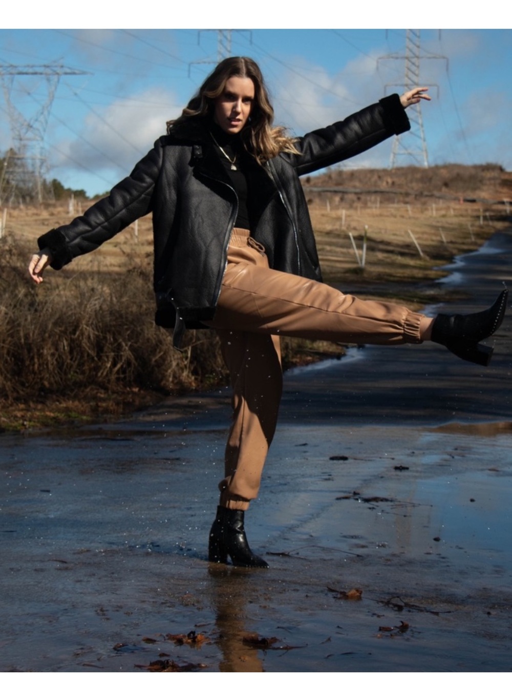 Vestique Tan Faux Leather Joggers Size S